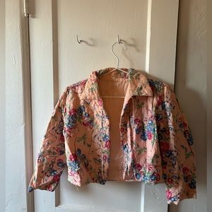 Vintage 1940s Bow Print Quilted Bed Jacket